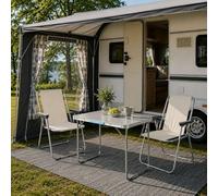 Mojawo Ensemble de 3 meubles de camping en aluminium - 70 x 50 x 59 cm - 1 table de camping avec poignée de transport et 2 chaises de camping - Beige