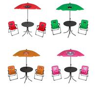 Mojawo Ensemble de 4 meubles de camping d'extérieur pour enfants - 2 chaises de camping pliantes + table + parasol rouge - Couleur : orange