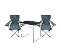 Mojawo Ensemble de camping 3 pièces - Table de camping noire - Meubles de jardin + 2 chaises de camping pliantes - Gris - Pour l'extérieur