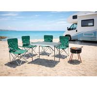 Mojawo Ensemble de Meubles de Camping 5 pièces en Aluminium 80 x 60 x 68 cm 1 Table de Camping XL avec poignée de Transport + 4 chaises de pêche Vert