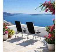 Mojawo Lot de 2 Chaise de Jardin Pliable - Fauteuil à Dossier Haut en 7 Positions - Aluminium - Chaise Pliante - Résistant aux intempéries - Meubles de Jardin résistant aux intempéries - Argent/Noir
