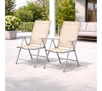 Mojawo Lot de 2 chaises de jardin à dossier haut - 7 positions de réglage - Pliantes - En aluminium résistant aux intempéries - Argenté/beige