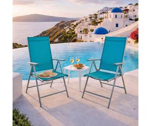 Mojawo Lot de 2 chaises de jardin à dossier haut réglable en 7 positions - Pliantes - En aluminium résistant aux intempéries - Argenté/bleu pétrole