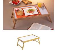 Mojawo Plateau de lit en bambou H x l x P : environ 22 x 50 x 30 cm Table de lit pliable et facile d'entretien comme plateau de petit-déjeuner ou table d'appoint avec poignées de transport