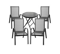 Mojawo Salon de jardin de luxe 5 pièces - Table Verre/Métal Ø 70 x H70 cm + 4 chaises empilables Noir anthracite