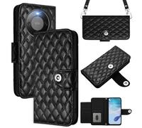 MOJIA Coque à Rabat pour Honor Magic8 Lite/Magic 8 Lite / X9d, Étui Portefeuille en Cuir PU, Housse Multifonctionnelle avec Porte-Cartes, Bracelet et Bandoulière. Black