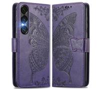 MOJIA Coque en Cuir pour Sony Xperia 1 VII, Étui Portefeuille en Cuir à Rabat avec Case Intérieure en TPU et Porte-Cartes [Dragonne Cadeau]. Violet