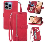 MOJIA Coque Porte Monnaie pour Doogee Note 58 / Note 58 Pro, Etui Portefeuille en Cuir PU avec Cover en TPU, Etui Multifonctionnel Porte-Cartes avec Dragonne. Rouge