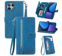 MOJIA Coque Porte Monnaie pour Fairphone 5, Etui Portefeuille en Cuir PU avec Cover en TPU, Etui Multifonctionnel Porte-Cartes avec Dragonne. Bleu