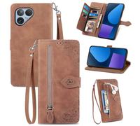 MOJIA Coque Porte Monnaie pour Fairphone 5, Etui Portefeuille en Cuir PU avec Cover en TPU, Etui Multifonctionnel Porte-Cartes avec Dragonne. Marron