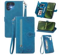 MOJIA Coque Porte Monnaie pour Fairphone 6, Etui Portefeuille en Cuir PU avec Cover en TPU, Etui Multifonctionnel Porte-Cartes avec Dragonne. Bleu