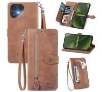 MOJIA Coque Porte Monnaie pour Fairphone 6, Etui Portefeuille en Cuir PU avec Cover en TPU, Etui Multifonctionnel Porte-Cartes avec Dragonne. Marron