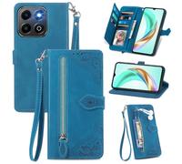 MOJIA Coque Porte Monnaie pour Honor X6b 4G, Etui Portefeuille en Cuir PU avec Cover en TPU, Etui Multifonctionnel Porte-Cartes avec Dragonne. Bleu