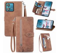 MOJIA Coque Porte Monnaie pour Motorola Edge 40 Neo, Etui Portefeuille en Cuir PU avec Cover en TPU, Etui Multifonctionnel Porte-Cartes avec Dragonne. Marron