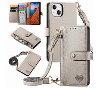 MOJIA Coque Porte Monnaie pour Motorola Edge 70, Etui Anti-Chute Portefeuille en Cuir, Multifonctionnel Porte-Cartes avec Bandoulière Réglable. Gris