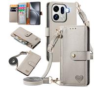 MOJIA Coque Porte Monnaie pour Oppo Find X9 Pro, Etui Anti-Chute Portefeuille en Cuir, Multifonctionnel Porte-Cartes avec Bandoulière Réglable. Gris