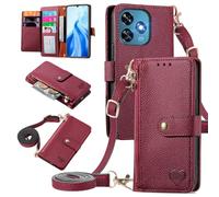 MOJIA Coque Porte Monnaie pour Oukitel C51, Etui Anti-Chute Portefeuille en Cuir, Multifonctionnel Porte-Cartes avec Bandoulière Réglable. Rouge