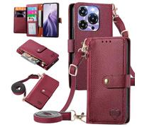 MOJIA Coque Porte Monnaie pour Oukitel C69 / C69 Pro, Etui Anti-Chute Portefeuille en Cuir, Multifonctionnel Porte-Cartes avec Bandoulière Réglable. Rouge