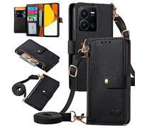 MOJIA Coque Porte Monnaie pour Vivo Y35 4G / Y22s / Vivo Y22 4G, Etui Anti-Chute Portefeuille en Cuir, Multifonctionnel Porte-Cartes avec Bandoulière Réglable. Noir