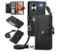 MOJIA Coque Porte Monnaie pour Xiaomi Redmi Note 13 Pro+ (Plus) 5G, Etui Anti-Chute Portefeuille en Cuir, Multifonctionnel Porte-Cartes avec Bandoulière Réglable. Noir