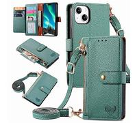 MOJIA Coque Porte Monnaie pour Xiaomi Redmi Note 15 Pro+, Etui Anti-Chute Portefeuille en Cuir, Multifonctionnel Porte-Cartes avec Bandoulière Réglable. Vert