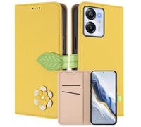 MOJIA Coque Portefeuille pour Blackview Color 8 / Oscal Modern 8, Étui en Cuir PU Flip avec Fleur & Fermoir Magnétique Feuille, Housse Folio Antichoc avec Support.-Yellow