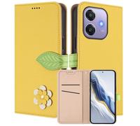 MOJIA Coque Portefeuille pour Oppo A60 5G / A40 4G / A40m, Étui en Cuir PU Flip avec Fleur & Fermoir Magnétique Feuille, Housse Folio Antichoc avec Support.-Yellow