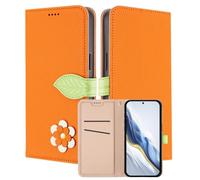 MOJIA Coque Portefeuille pour Oppo Find X9 Ultra, Étui en Cuir PU Flip avec Fleur & Fermoir Magnétique Feuille, Housse Folio Antichoc avec Support.-Orange