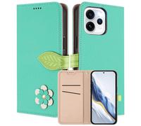 MOJIA Coque Portefeuille pour Oppo Reno15 F/Oppo Reno15 FS, Étui en Cuir PU Flip avec Fleur & Fermoir Magnétique Feuille, Housse Folio Antichoc avec Support.-Green