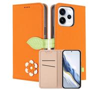 MOJIA Coque Portefeuille pour Oppo Reno15 F/Oppo Reno15 FS, Étui en Cuir PU Flip avec Fleur & Fermoir Magnétique Feuille, Housse Folio Antichoc avec Support.-Orange