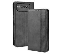 MOJIA Coque pour ASUS ROG Phone 6/RGO Phone 6 Pro, Étui en Cuir, PU Housse Pochette Antichoc et Anti-Rayures Fonction Stand Rabat de Portefeuille Etui Coque. Noir