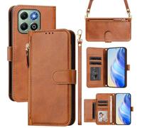 MOJIA Coque pour Honor X6b 4G, Étui Portefeuille en Cuir PU avec Bandoulière et Dragonne, Housse de Porte-Cartes Multifonctionnel. Brown