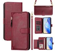MOJIA Coque pour Motorola Edge 70, Étui Portefeuille en Cuir PU avec Bandoulière et Dragonne, Housse de Porte-Cartes Multifonctionnel. Red