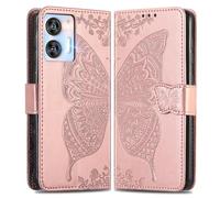 MOJIA Coque pour Oukitel C35 / C36, Étui Papillon Flip Wallet Slim Housse de Téléphone avec Fermeture Magnétique Fentes pour Cartes Béquille Dragonne. Or Rose
