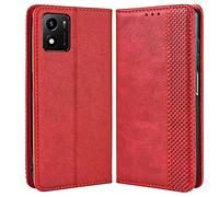 MOJIA Coque pour Vivo Y01, Étui en Cuir, PU Housse Pochette Antichoc et Anti-Rayures Fonction Stand Rabat de Portefeuille Etui Coque. Rouge