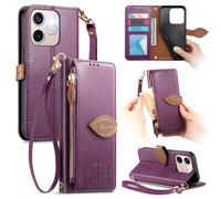 MOJIA Coque pour Xiaomi Redmi Note 14 Pro 5G / Poco X7 5G, Étui Portefeuille en Cuir PU avec Motif Pissenlit, Porte-Cartes, Poche Zippée et Dragonne. Purple