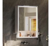 mojiasion Armoire Miroir LED 1 Porte 50×78×18 cm-Blanc Brillant, Tactile