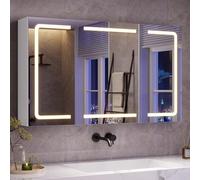 mojiasion Armoire Salle de Bain avec Miroir LED 60x100x16 cm (HxLxP) - 3 Températures Lumière & Dimmable, Commande Tactile, Prise Électrique, 3 Étagères Réglables - Gain de Place Grand Format