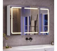 mojiasion Armoire Salle de Bain avec Miroir LED 60x90x16 cm (HxLxP) - 3 Températures Lumière & Dimmable, Commande Tactile, Prise, 3 Étagères Réglables - Largeur 90 cm Gain de Place