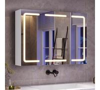 mojiasion Armoire Salle de Bain avec Miroir LED Lumineux 3 Températures + Intensité Réglable, Prise Électrique (2 AC + 2 USB), Capteur Tactile - 3 Étagères Réglables -Design Moderne 60x80x16 cm(HxLxP)