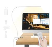 Mojimdo Lampe de bureau 77 LED avec télécommande [Puissance lumineuse impressionnante] Lampe à pince de 70 cm, 3 couleurs et 10 niveaux de luminosité, flexible à 360° avec chargeur USB