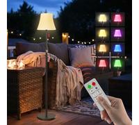 Mojimdo Lampe Solaire sur Pied avec Télécommande, 7 Modes RGB, Détecteur Crépuscule-Aube, 3 Niveaux de Blanc Chaud Réglable, IP65 Étanche Sans Fil Rechargeable pour Terrasse, Jardin, Cour