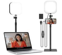 Mojimdo Lampe vidéo LED 180 avec support portable, 3 couleurs, 5 niveaux de luminosité, USB rechargeable pour vidéoconférences, réunions Zoom, streaming