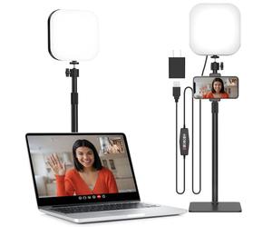 Mojimdo Lampe vidéo LED 180 avec support portable, 3 couleurs, 5 niveaux de luminosité, USB rechargeable pour vidéoconférences, réunions Zoom, streaming