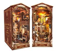 MOJINO DIY Book Nook, Miniature a Construire avec Lampes LED Livres Maison de Puzzles 3D kit de Puzzles Maquette en Bois a Construire avec Meublé pour Décoration de la Bibliothèque et Cadeaux C