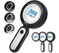 MOJINO Loupe de Lecture X30 X10, Éclairage à 3 Niveaux et 21 LED, pour Lecture, Inspection, Artisanat, Exploration, Carte (Noir)