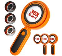 MOJINO Loupe de Lecture, X30 X10 Loupe Eclairante avec 3 Niveaux De Luminosité Et 21 LED D'Éclairage, Loupe Grossissante pour La Lecture, Inspection, Artisanat, Exploration, Carte (Orange)
