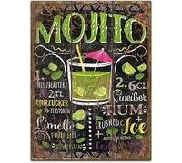 Mojito Cocktail Art mural rétro naturel - Décoration murale pour bar, cuisine, restaurant, plaque en étain - Panneau en métal vintage - Décoration murale pour la maison, le bar, le garage, l'homme des