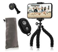 MOJOGEAR KIT Mini trépied Flexible : avec Support de téléphone, télécommande Bluetooth, Adaptateur pour caméra d'action et Sac de Rangement - jusqu'à 18 cm de Hauteur - Noir