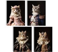 mojoliving Ensemble de 4 posters de chats - Tableaux muraux - Animaux royaux - Style vintage - A4 - Impressions artistiques humoristiques et élégantes - Décor mural pour salon, bureau, café
